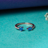 Blue Topaz in Shape of Heart and Trillion Cut With CZ Ring in Rose Gold