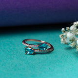 Green Topaz in Shape of Heart and Trillion Cut With CZ Ring in Rose Gold