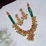 Deep Nakas Lakshmi With Ruby and green dangles Short Necklace in 24kt Gold polish