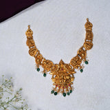 Deep Nakas lakshmi  Short Necklace With Green Polkis in 24kt Antique Gold Polish