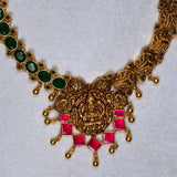 Deep Nakas Dhanya Lakshmi With Green Gem Stone Short Necklce 24kt Gold Polish