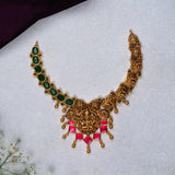 Deep Nakas Dhanya Lakshmi With Green Gem Stone Short Necklce 24kt Gold Polish