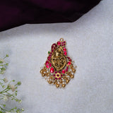 Peacock With Pink Kundan With Pearls Pendant in 24kt Gold polish