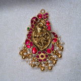 Peacock With Pink Kundan With Pearls Pendant in 24kt Gold polish