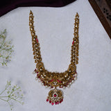 Deep Nakas Peacocok With Red Polkis in CZ Studed And Mossianite Long Necklace 24kt Gold Polish