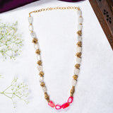 Semi Precious Blue Stone Deep Nakas Lotus Long Necklace with Earrings in 24kt Gold Polish