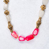 Semi Precious Blue Stone Deep Nakas Lotus Long Necklace with Earrings in 24kt Gold Polish