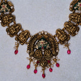 Deep Nakas Green Kundan With Moissanite in Short Necklace Gold Polish