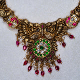 Deep Nakas Peacock Green Kundan And Red Polkis 24kt Gold Polish