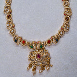 Navarathan Stones With Cz Studed Short Necklace 18kt Gold Polish