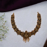 Deep Nakas Peacock With Pearls  Short Necklace 24kt Gold Polish