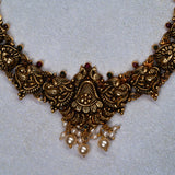 Deep Nakas Peacock With Pearls  Short Necklace 24kt Gold Polish