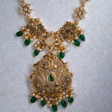 Peacock in Cz Studed With Green Kundan Short Neacklace 18kt Gold Polish