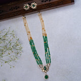 Green Leaf Gem Stone Pendant with Earrings in mossianite 18kt Gold Polish