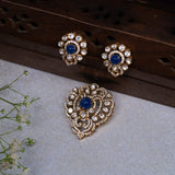 Blue Sapphire Stone in mossinatie Pendant With Earrings 18kt Gold Polish