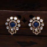 Blue Sapphire Stone in mossinatie Pendant With Earrings 18kt Gold Polish