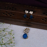 Blue Sapphire Pendant With Earrings in Mossinaite 18kt Gold Polish