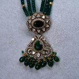 Green Gem Stone Pendant With Earrings in Mossinaite 18kt Gold Polish