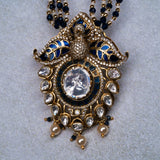 Blue Peacock Pendant With Earrings in Mossianite 18kt Gold Polish