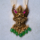 Deep Nakas Lord Garuda With Green Polkis Pendant  24kt Gold Polish