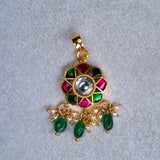 Pink And Green Kundan Studed Pendant With Earrings 24 kt Gold Polish