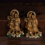 Deep Nakas Radha Krishna With Pink Kundan Studed Long necklace With Earrings 24kt Gold Polish