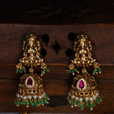 Deep Nakas Laksmi with Peacock In Pink Kundan And Green Polkis Long Necklace With Earrings 24kt Gold polish