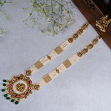 Deep Nakas Mahalakshmi In Pink Kundan Long Necklace With Earrings 24kt Gold polish