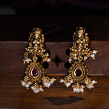 Deep Nakas Mahalakshmi In Pink Kundan Long Necklace With Earrings 24kt Gold polish