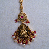 Deep Nakas Lakshmi With Red Poliks Maangtikka 24kt Gold Polish