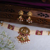 Deep Nakas Lakshmi With Pink Kundan Choker With Earrings 24kt Gold Polish