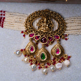 Deep Nakas Lakshmi With Pink Kundan Choker With Earrings 24kt Gold Polish