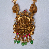 Padmavathi Necklace with Green stones in 24kt Antique Gold polish