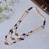 Boho styled 3 layer Necklace with Earrings 18kt gold polish