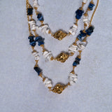 Boho styled 3 layer Necklace with Earrings 18kt gold polish