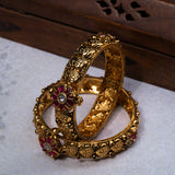 Deep Nakas With Pink And White Kundan Flower in 24kt Gold Plated Bangles