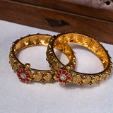 Deep Nakas With Pink And White Kundan Flower in 24kt Gold Plated Bangles