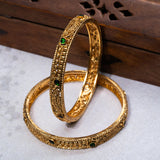 Deep Nakas With Green Leaf Kundan 24kt Gold Plated Bangales