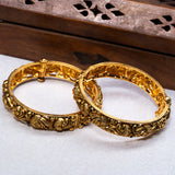 Deep Nakas with Green Kundan Peacock 24kt Gold Plated Bangles