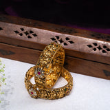 Deep Nakas With White And Pink Kundan flower 24kt Gold Plated Bangles