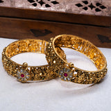 Deep Nakas With White And Pink Kundan flower 24kt Gold Plated Bangles