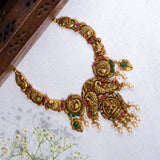 Deep Nakes Lakshmi With Red and Green Polkis Short Necklace in 24kt Gold Polish