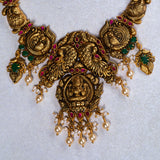 Deep Nakes Lakshmi With Red and Green Polkis Short Necklace in 24kt Gold Polish