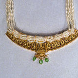 Deep Nakas Lakshmi studded With Green Polkis, CZ And Pearls Short Necklace in 24kt Gold Polish