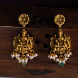 Deep Nakas Lakshmi studded With Green Polkis, CZ And Pearls Short Necklace in 24kt Gold Polish