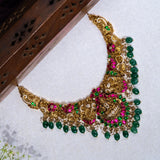 Deep Nakas Mahalakshmi In Cz Studed Pink And Green Kundan Studed Short Necklace 24kt Gold polish