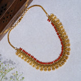 Deep Nakas Kasula Mala In Lakshmi With Cz Studed And  Red Beeds Short Necklace 24kt Gold Polish