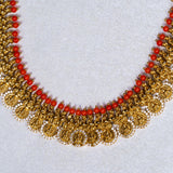 Deep Nakas Kasula Mala In Lakshmi With Cz Studed And  Red Beeds Short Necklace 24kt Gold Polish