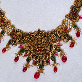 Deep Nakas Lakshmi Multi Colour Kundan and Red polkis With Cz Studed Short Necklace 24kt Gold Polish