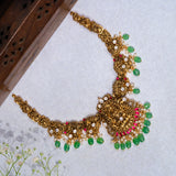 Deep Nakas Dhana Lakshmi With Mossinite And Pink Kundan Short Necklace in 24kt Gold polish